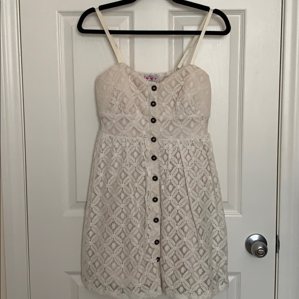 Lace Button-Front Mini Dress in Ivory